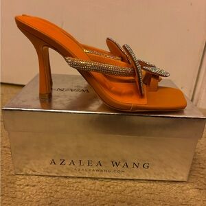 AKIRA Orange Rhinestone-Strap High Heel Sandals